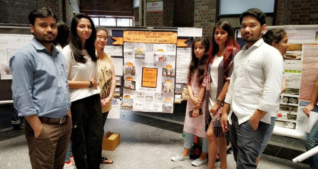 Students showcasing thier project on Low-Cost Adsorbent at 'Contrivance 2019'