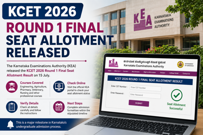 KCET 2026 Round 1 Final Seat Allotment Released; Students Can Check Results Online