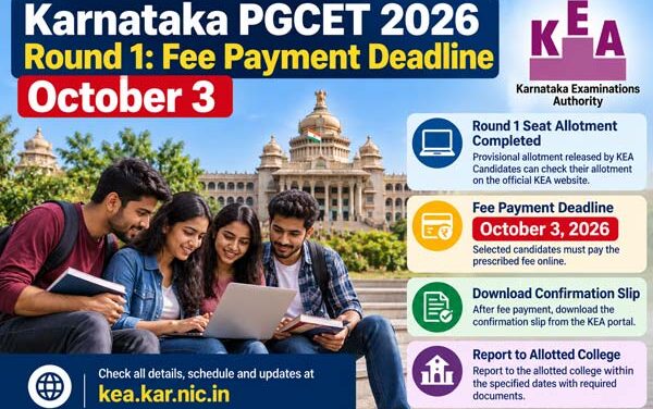Karnataka PGCET 2026 Round 1: Fee Payment Deadline October 3; Check Post-Allotment Schedule