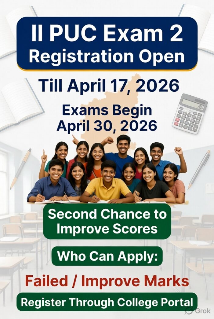 II PUC Exam 2 Registration Open Till April 17; Exams Begin April 30