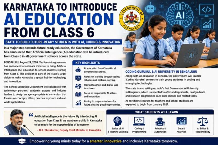 Karnataka to Introduce AI Education From Class 6