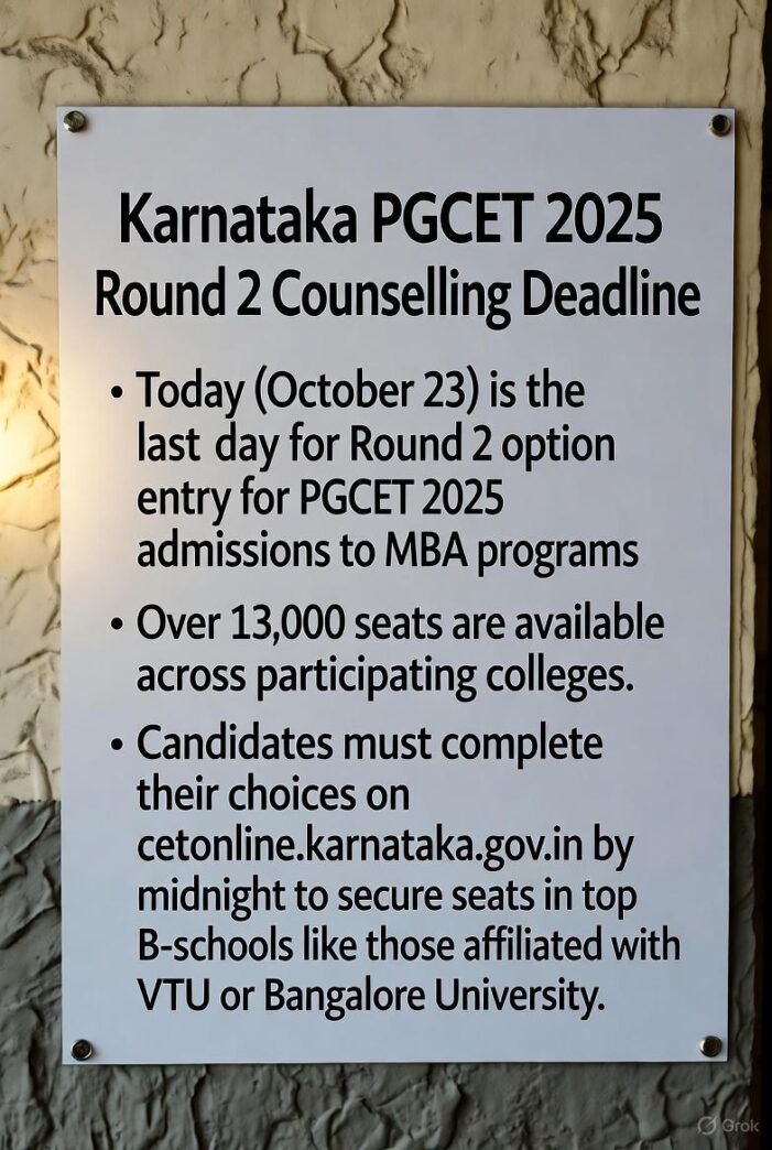 Karnataka PGCET 2025 Round 2 Counselling Deadline: Act Today!