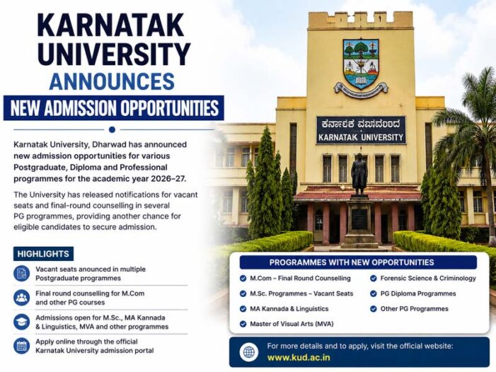 Karnatak University Announces New Admission Opportunities for 2026-27: Vacant PG Seats, Final-Round Counselling Open
