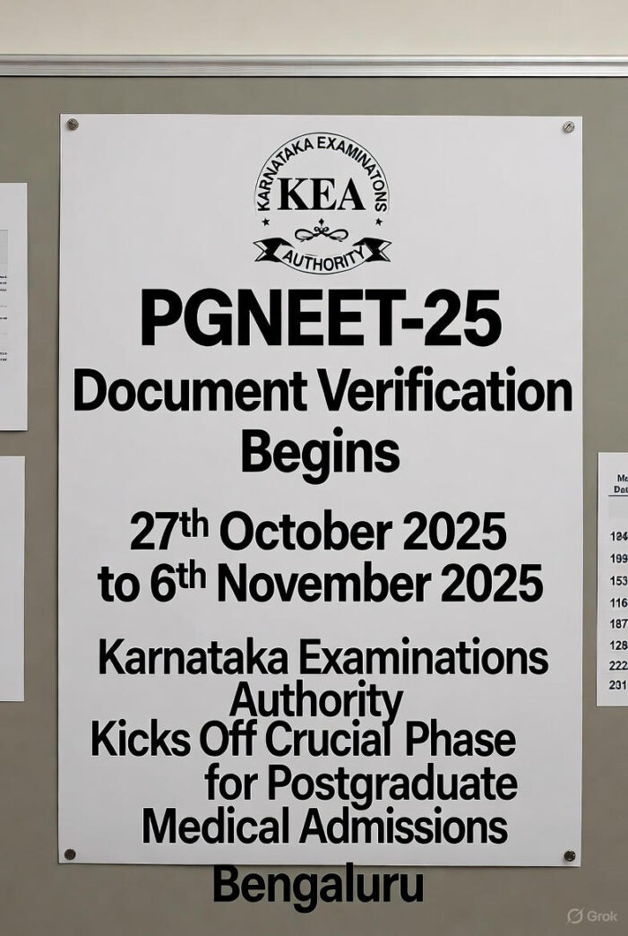 PGNEET-25 Document Verification Begins: Karnataka Examinations Authority Kicks Off Crucial Phase for Postgraduate Medical Admissions